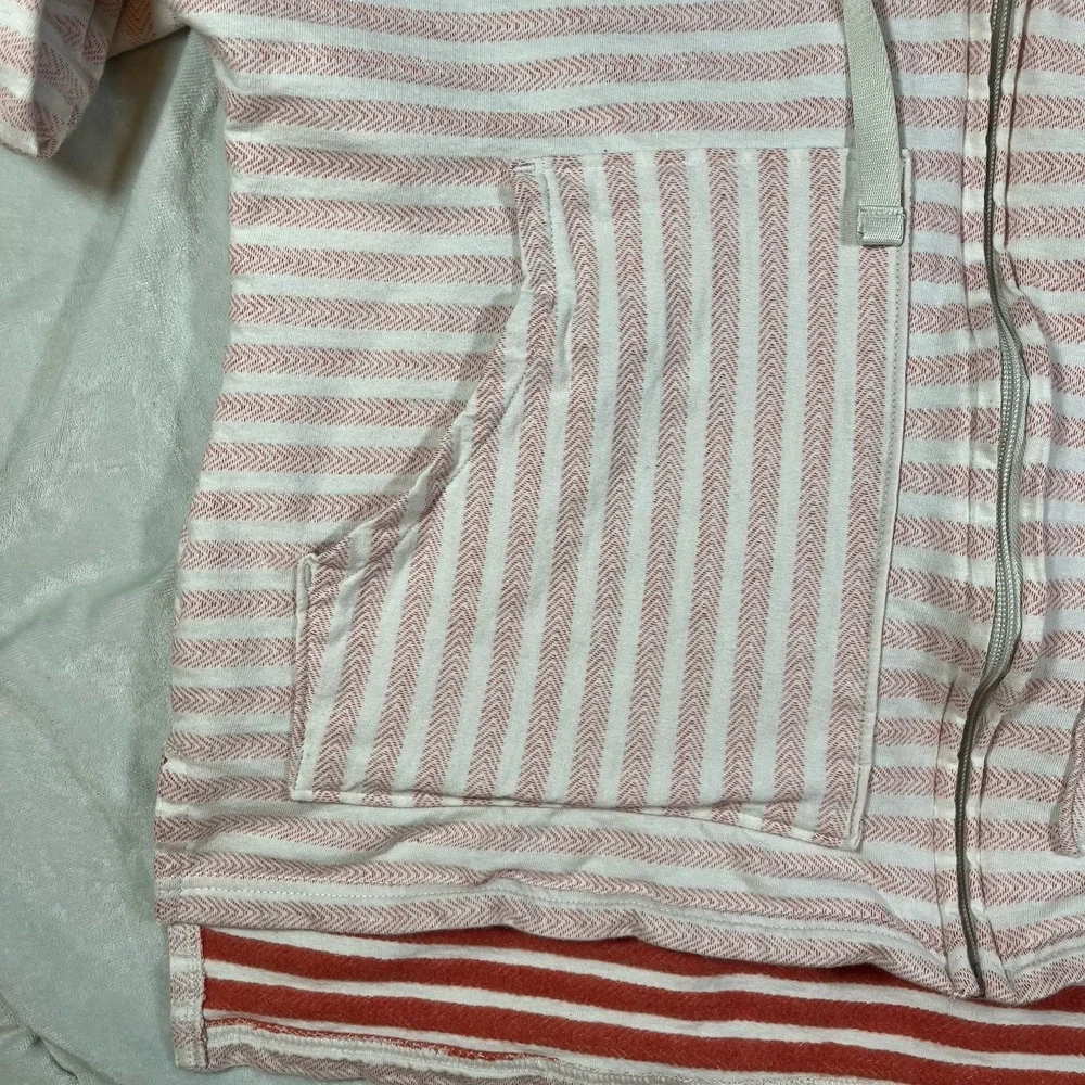 Columbia Womens Orange & White Striped Zip Up Hooded Sweatshirt Size Large